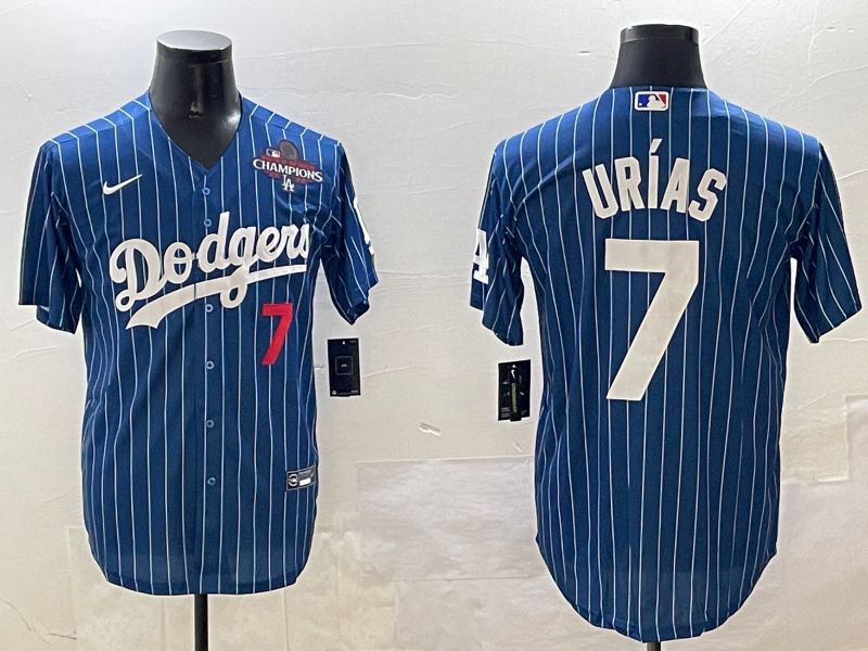Men Los Angeles Dodgers #7 Urias Blue Stripe Fashion Game 2025 Nike MLB Jersey style 2
